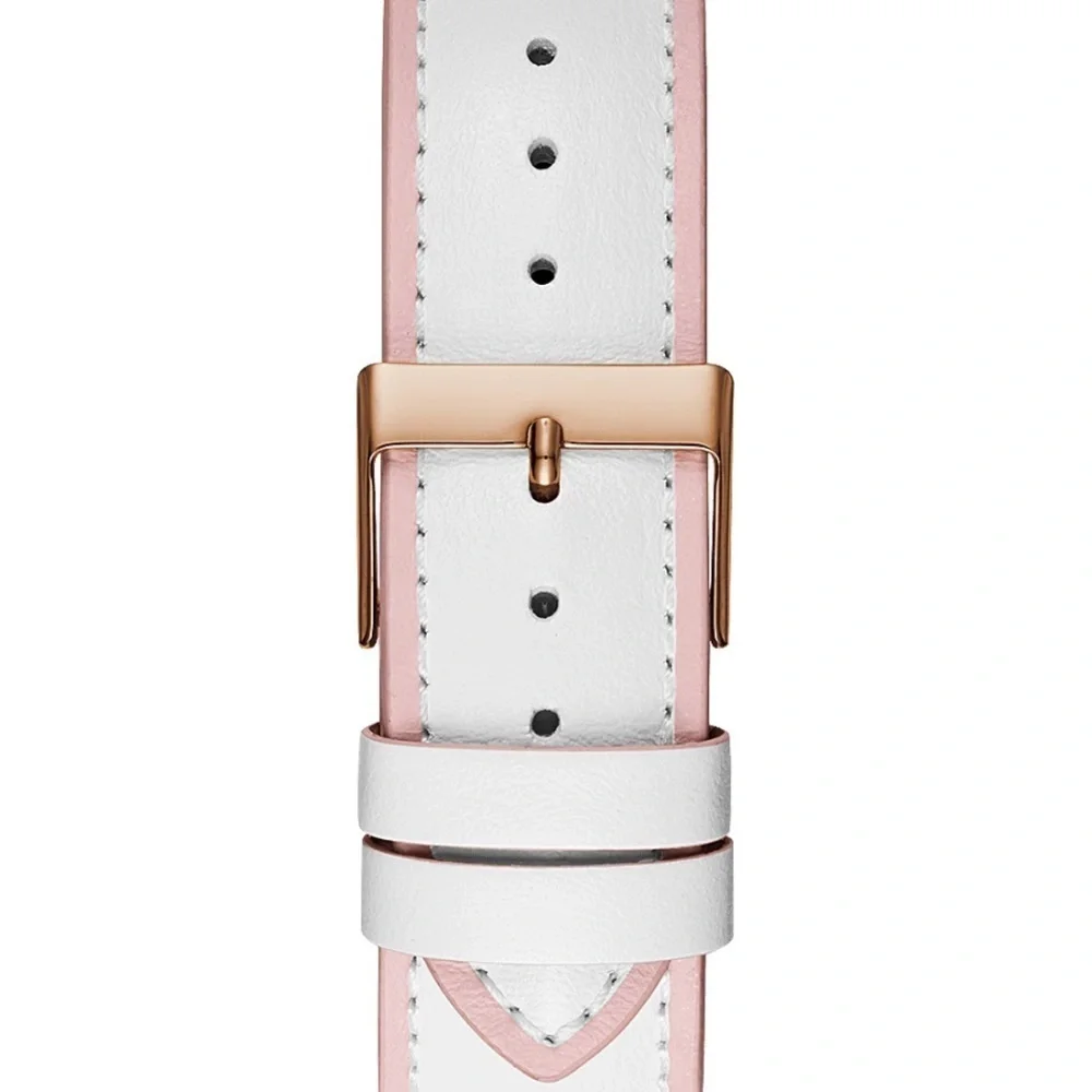 New GUESS LADIES ROSE GOLD TONE CASE WHITE GENUINE LEATHER WATCH